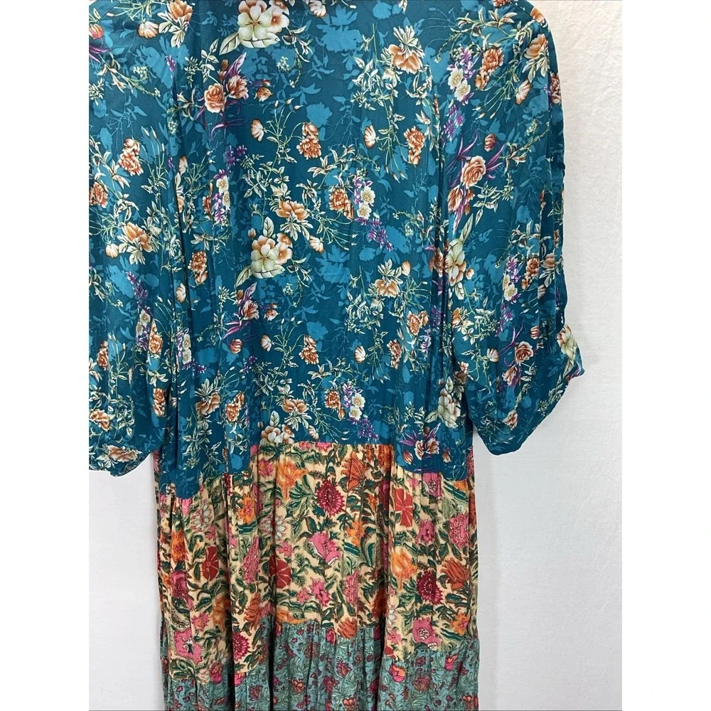 NATURAL LIFE Teal Multi-Color Floral Maxi Dress - Picture 3 of 7